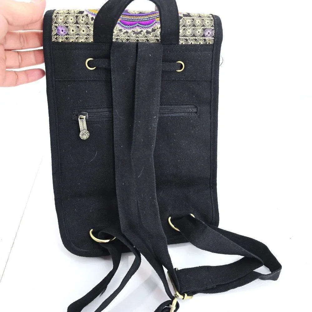 Women's Canvas Oriental Purple Floral Embroidered Asian Small Backpack